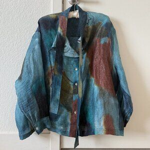 Lemaire PRINTED BLOUSE WITH SCARF AQUA SILK JACQUARD PRINT